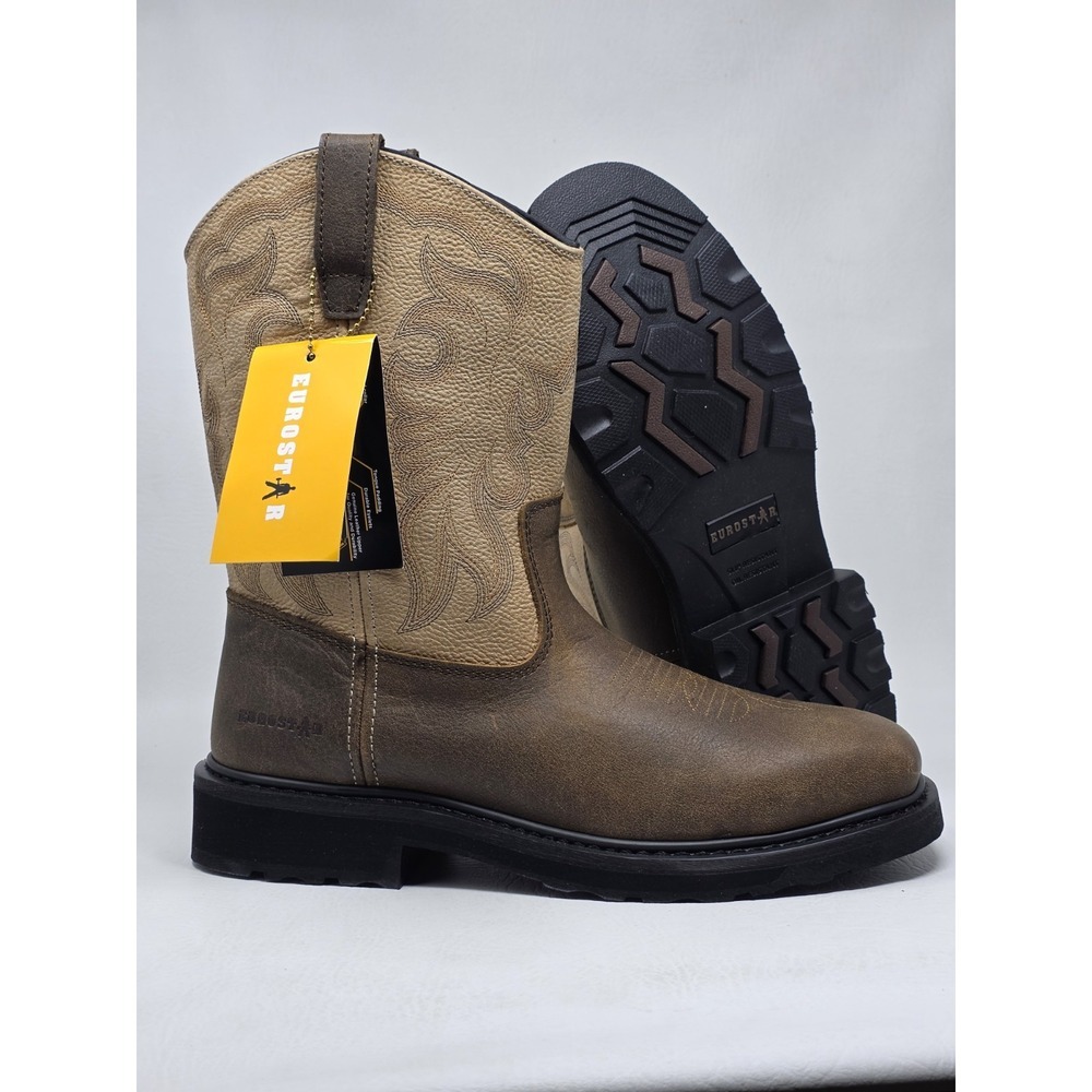 EUROSTAR Tuffy Square EU2585 Tan Leather Steel Toe Mens Size 10 New